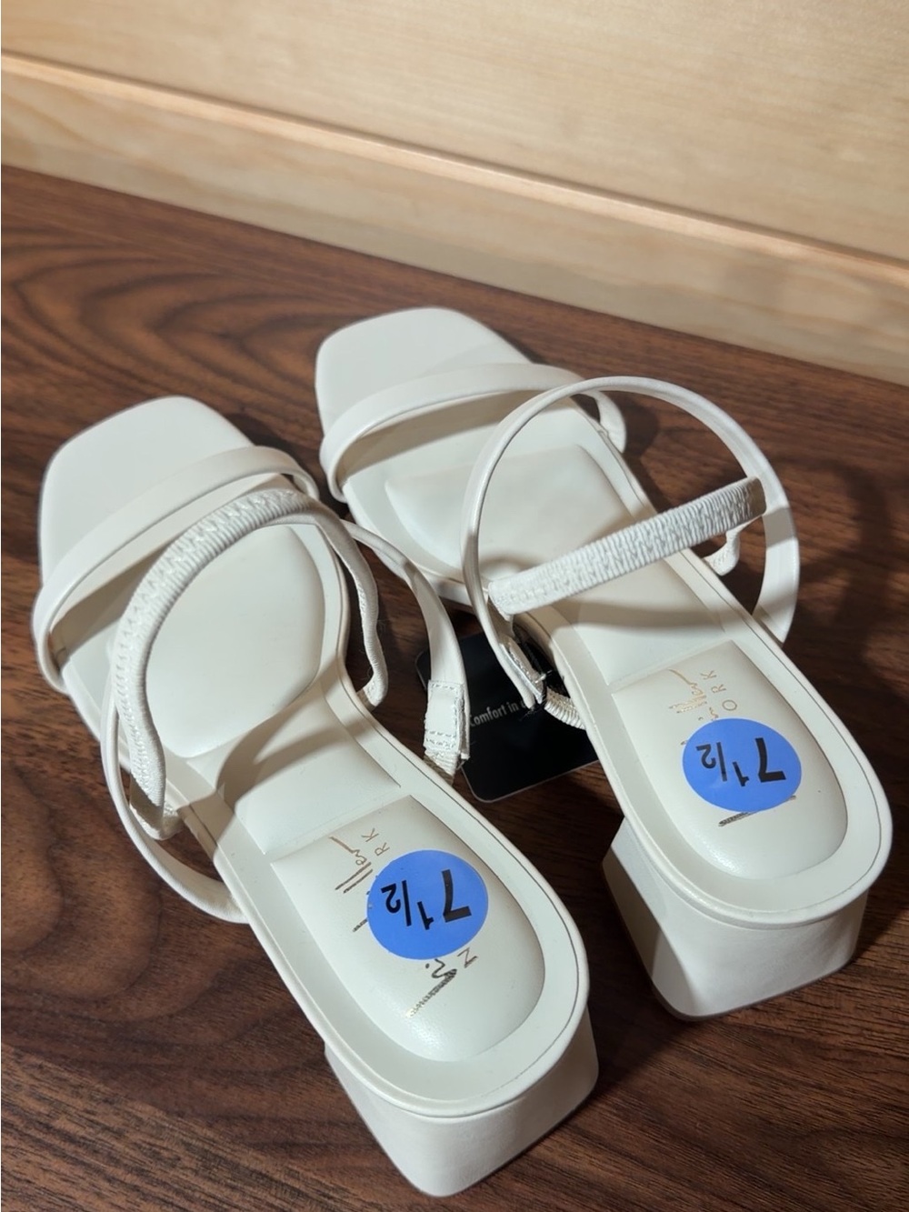 Nicole by Nicole Miller Cream Minimalist Strappy Block Heel Sandals - Picture 3 of 4